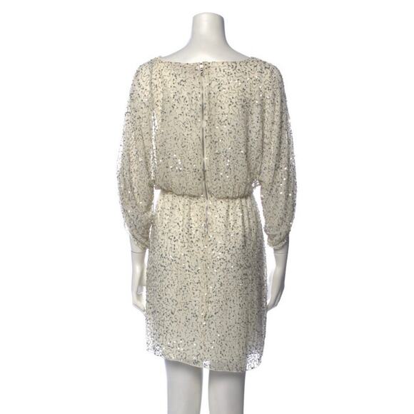 Alice + Olivia Sequin Cocktail Dress White, Silver, Gold, Medium 3/4 Sleeves L - Picture 3 of 8